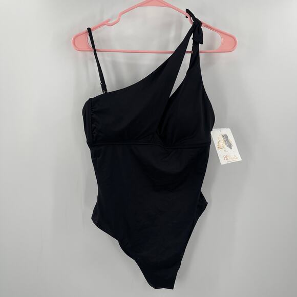BECCA Swimsuit Size Large One Piece Asymmetrical Cutout Black NWT Removable Cups - Picture 16 of 16